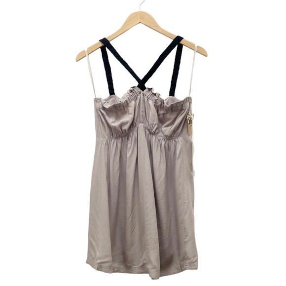NWT Element Cross Strap Halter Slip Tank Taupe Rayon Black Straps Size Large NEW - Picture 1 of 10